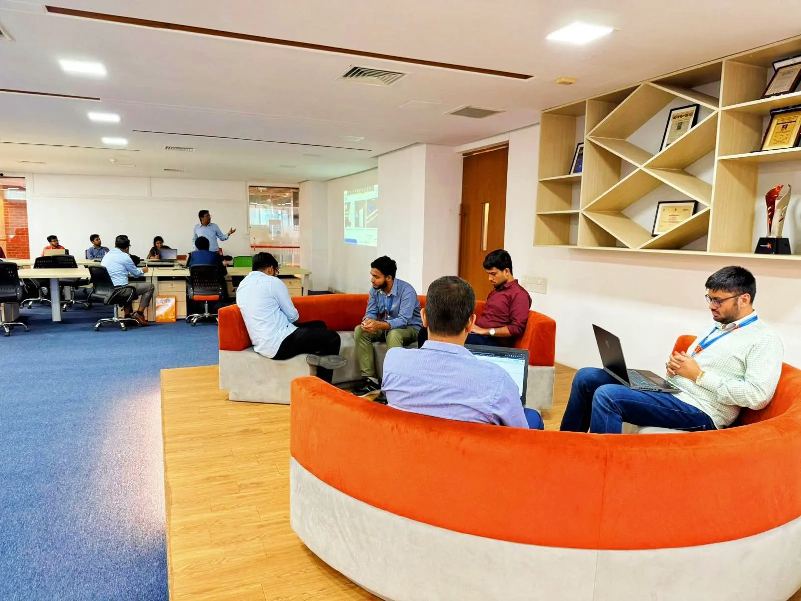 Researchers working together during a programme